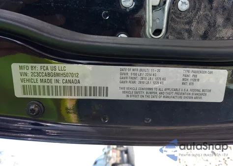 2021 Chrysler 300 300S из США, поврежденный, VIN 2C3CCABG6MH507012